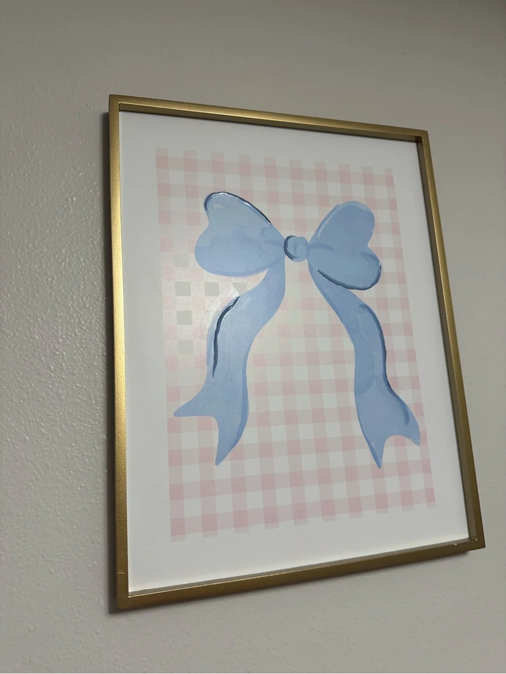 Blue Bow & Pink Gingham Wood Wall Decor